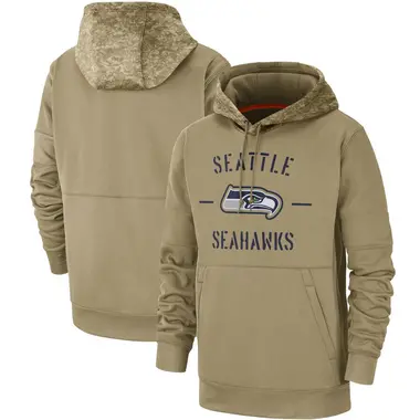 Men's Seattle Seahawks Tan 2019 Salute to Service Sideline Therma Pullover Hoodie